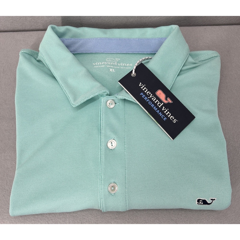 Vineyard Vines Polo Shirt Men XL Capri Blue Pique Performance Short Sleeve NEW